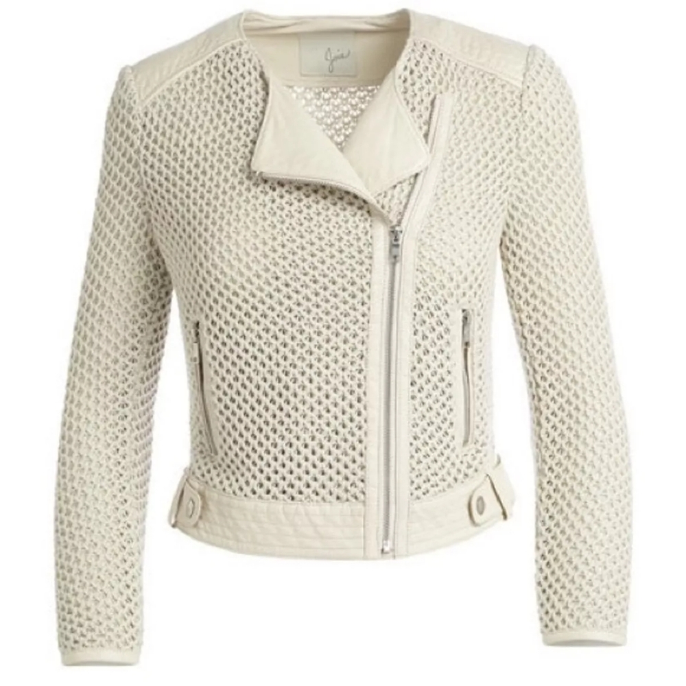 Joie Front Zip Knit Leather Jacket XS - Picture 2 of 11